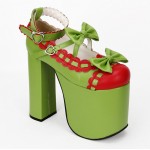 Green Red Bow Mary Jane Lolita Platforms Punk Rock Chunky Heels Boots Creepers Shoes